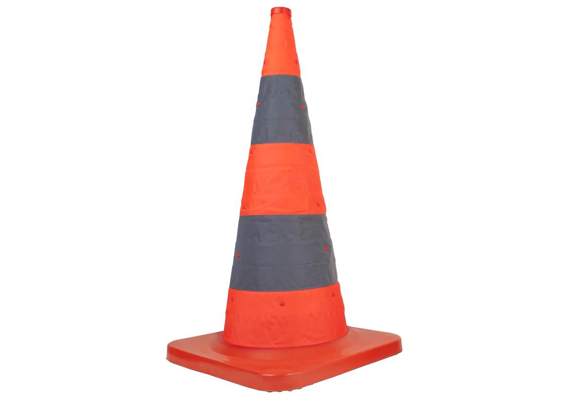 Foldable traffic cone 75cm Rubber base with LED and carrying pouch